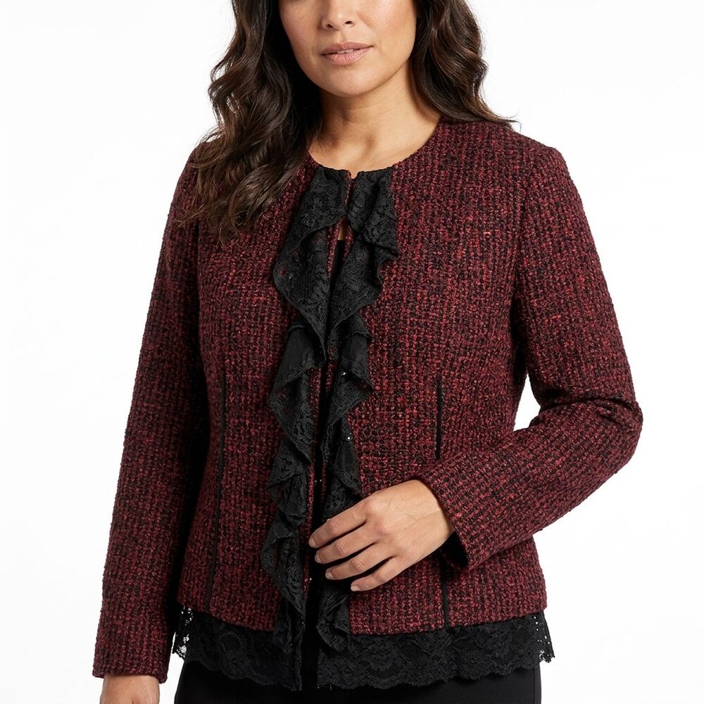 Chico's Red Textured Cardigan Lined Jacket Women Size 1